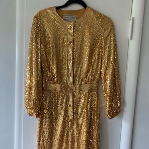 Vintage gold sequined dress made in Hong Kong